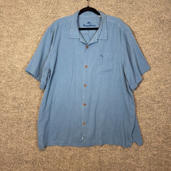 Tommy Bahama Shirt Mens XXL 2XL Blue Silk Short Sleeve Button Up Hawaiian0 - Picture 1 of 12
